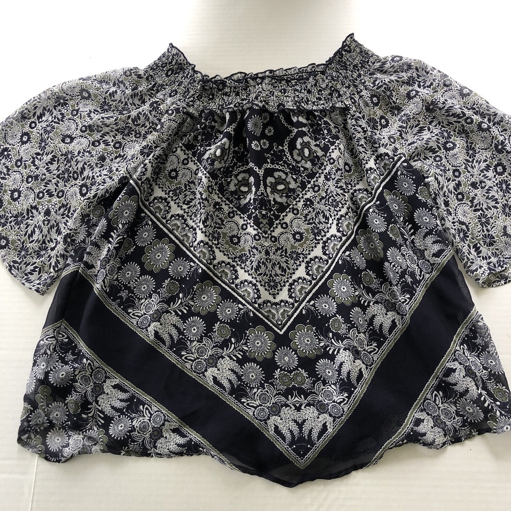 Westport Blue White Floral Blouse Women's Sz L A1786